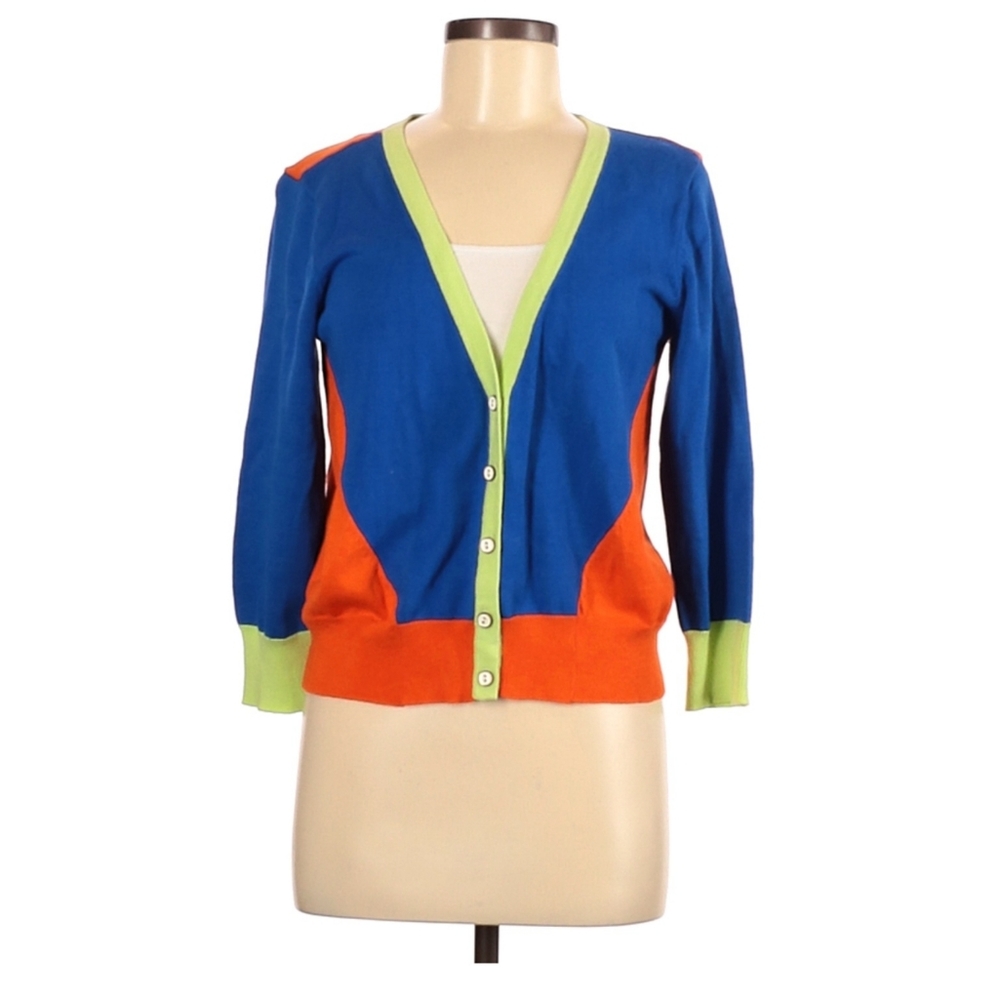 Cremieux bright retro v-neck cardigan 100% cotton size medium
